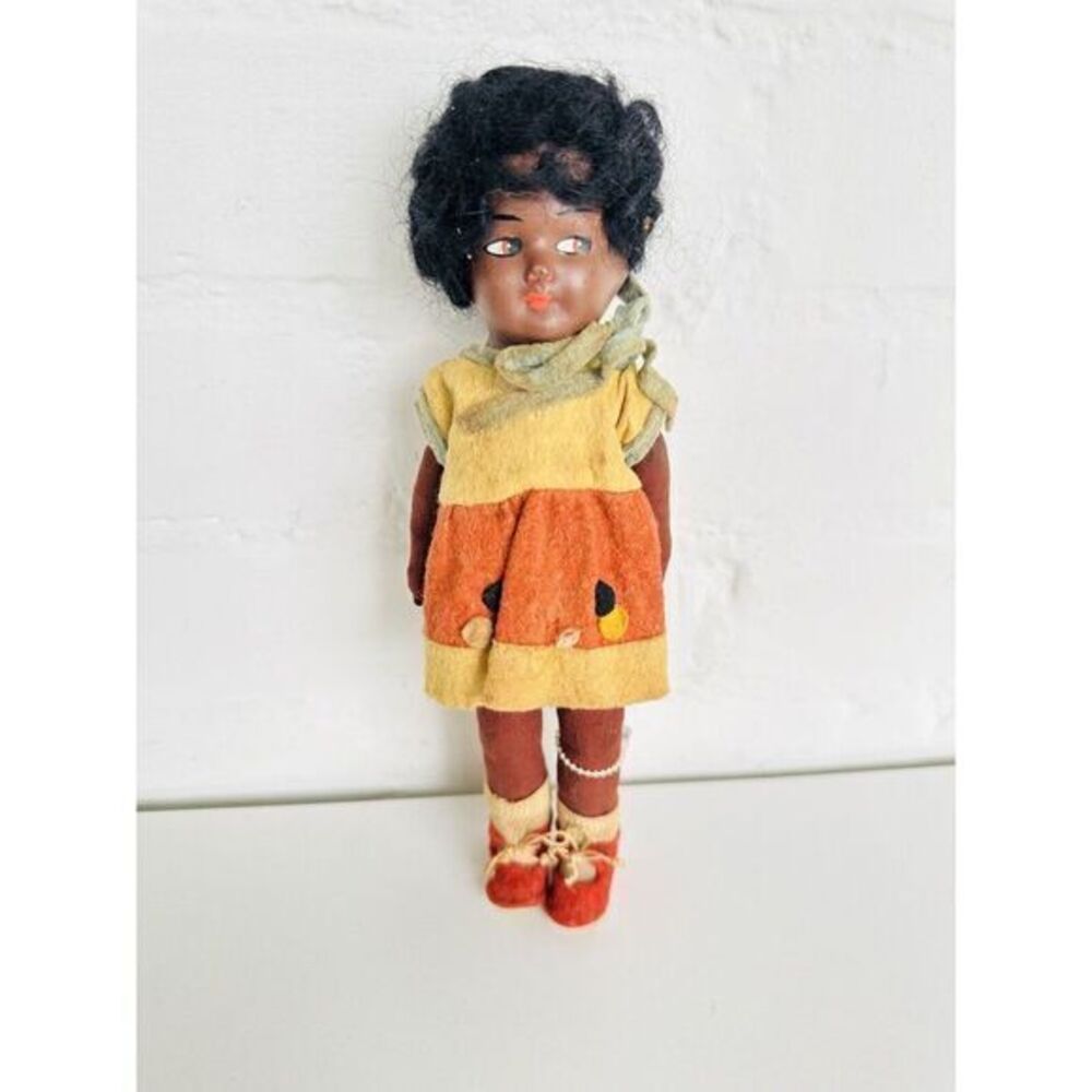 Rare Vintage 9.5" Black Doll Both Shoes Are Marked Germany Composition See Photo